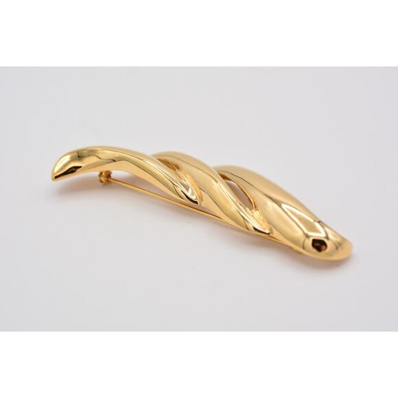 Givenchy Vintage Pin Brooch 4" Large Gold Tone Abstract Wave Chunky Signed BinAT - Picture 9 of 12